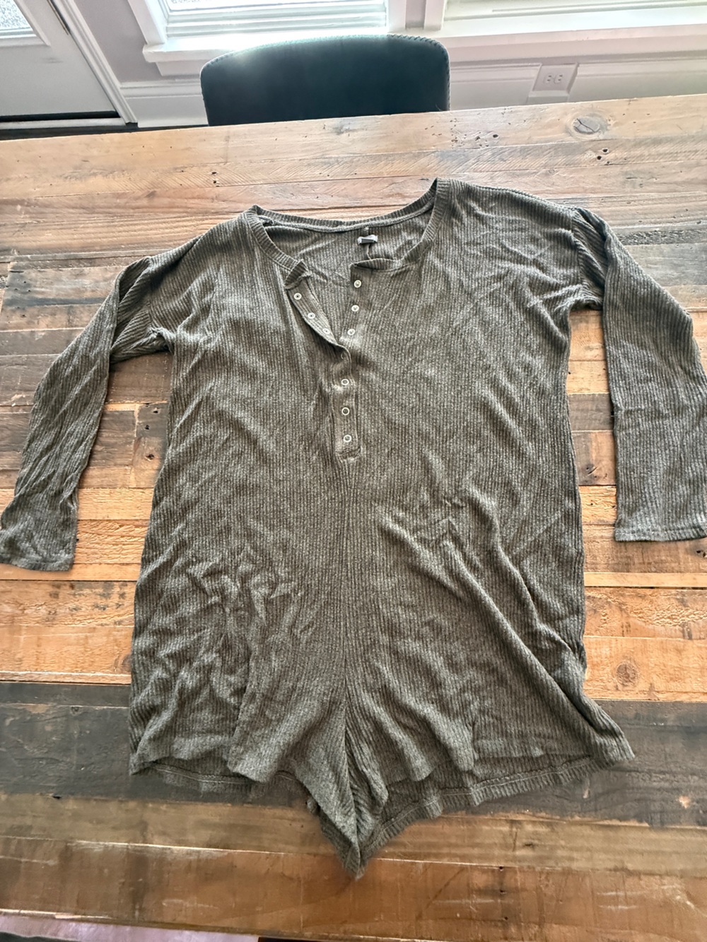 Aerie ribbed olive green pajama romper